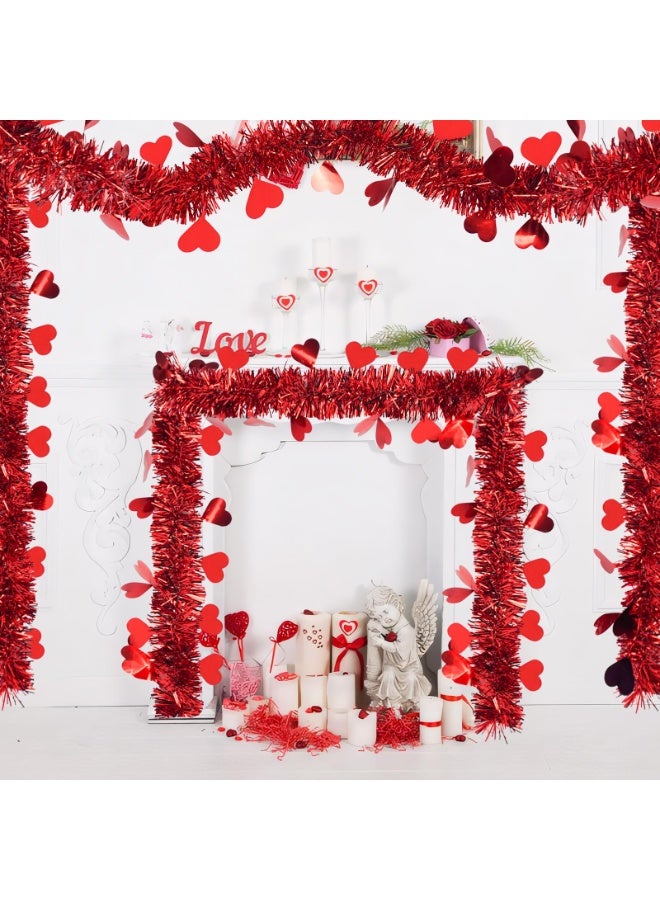 Mordely 6.5FT Valentine's Day Tinsel Garland, 2 Pieces Red Heart Metallic Twist Garland Valentines Tree Hanging Garland for Home Wedding Party Valentine's Day Decorations - Image 5